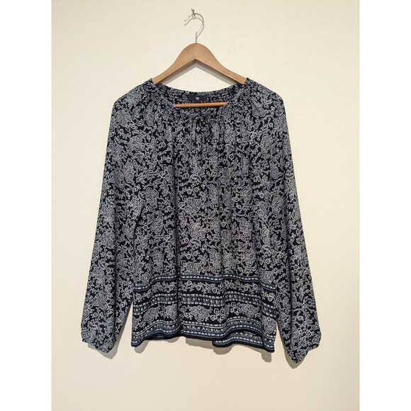 GAP | Navy Blue & White Paisley Print Smocked Peasant Blouse Size M (8-10) - Picture 3 of 6